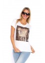 Beyaz Leopar Only Me Bisiklet Yaka T-shirt 